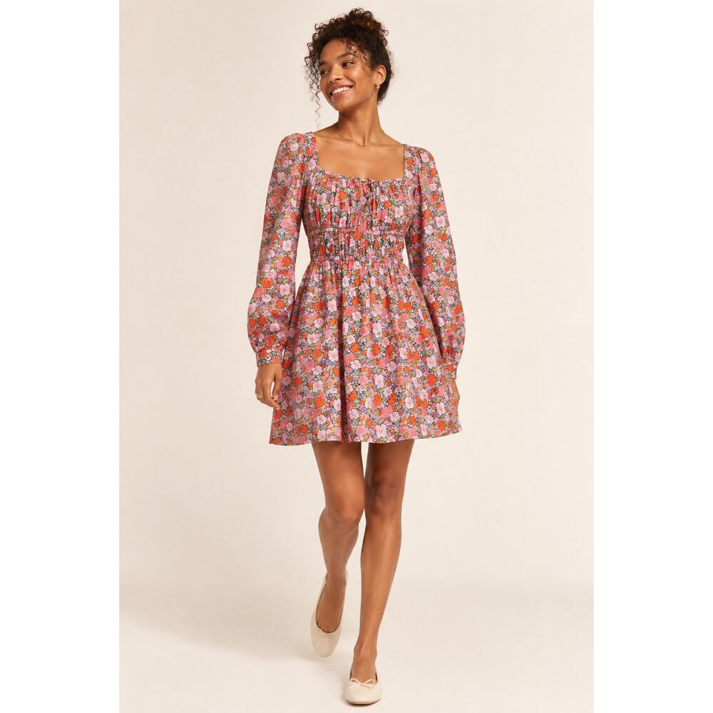 J.Crew Liberty Fabric Floral Mini Dress Size 4 Pink Cinched Waist Cottagecore